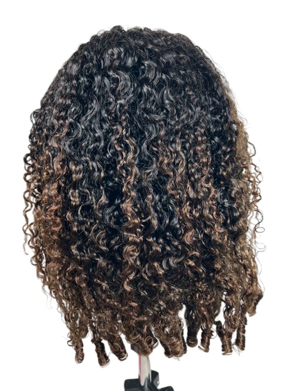 Unice Black & Chestnut Ombre Burmese Curly Finger Coil Human Hair 20 Inch Wig